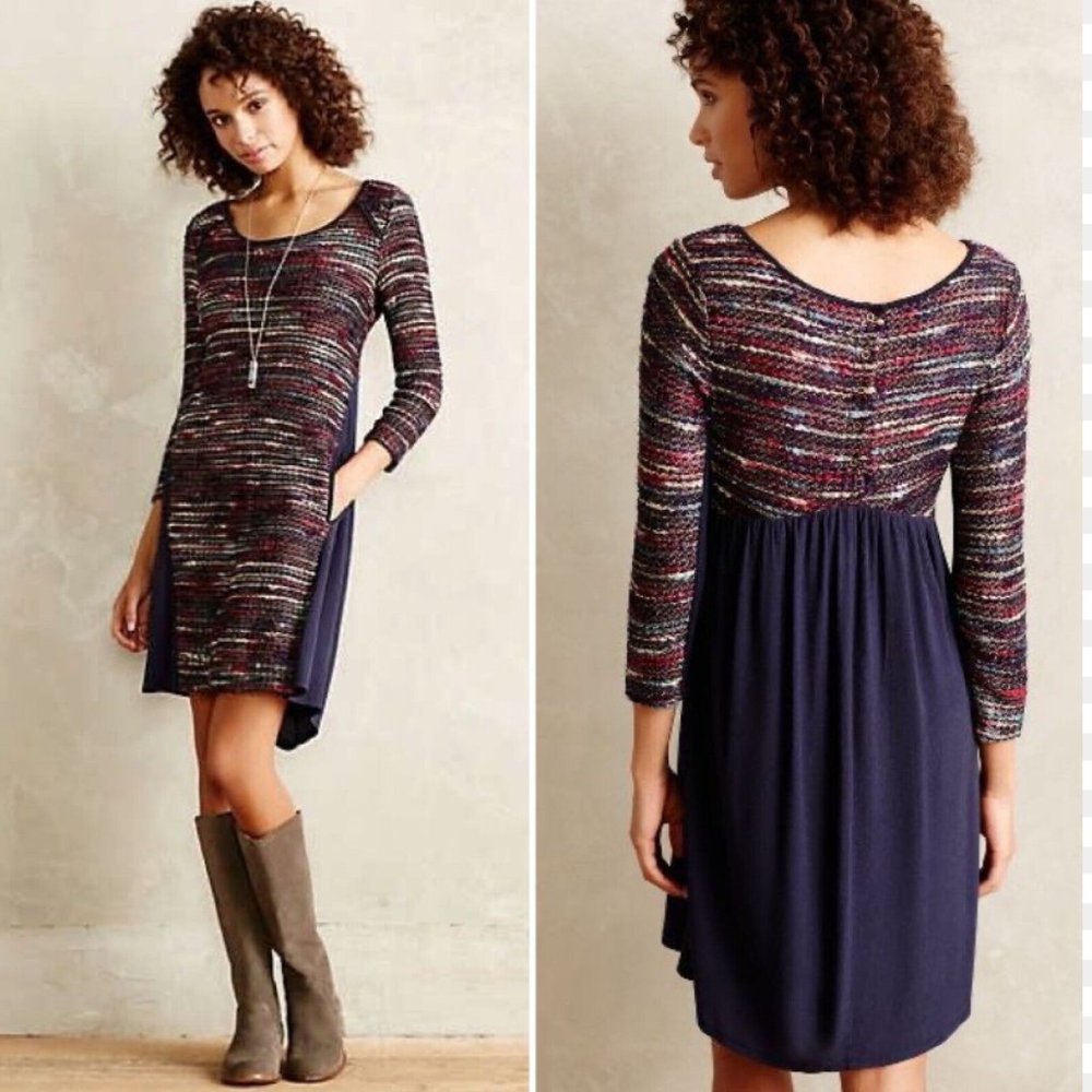 Anthropologie Maeve Stripe Swing Dress, Multicolor Boucle - Small‎